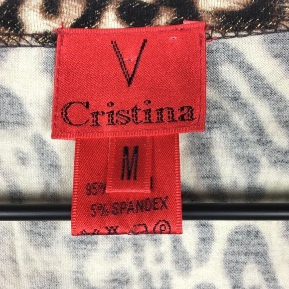 V CRISTINA Top Blouse Leopard Animal Print 3/4 Sleeves Metallic Mob Wife Medium - Picture 6 of 7